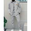 Men'sSpring and Autumn Waffle Pure Color Placket Pocket Jacket + Pants Set - A Casual Two-Piece Outfit