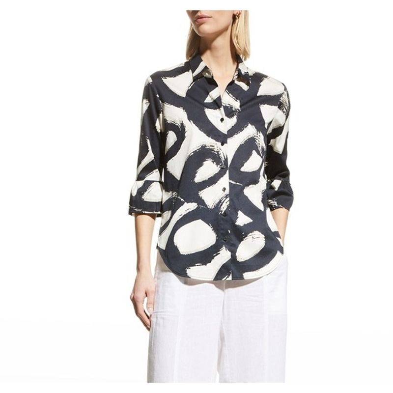 

Wave Print Lotus Leaf 3/4 Sleeve Shirt 23 Summer and Autumn New Collection European and American plus Size Women s Clothes Thin and Comfortable Wave Print XS