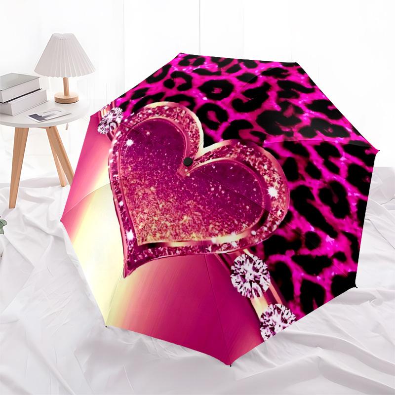 1pc Leopard Heart Automatic Open/Close Umbrella, 8-Rib Sturdy Frame, Umbrella for Travel, Everyday, Formal Events Yy251126001
