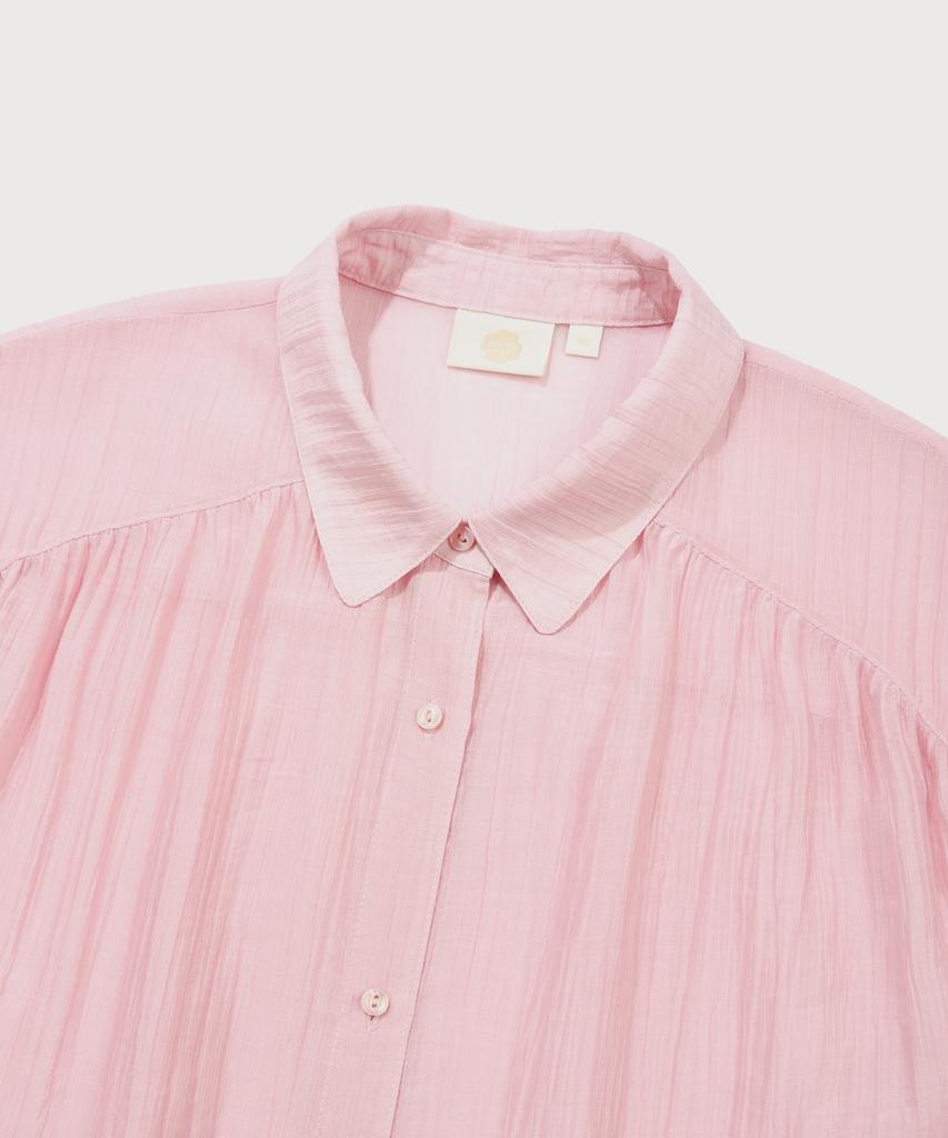 COVERNAT WOMAN Oversized Sheer Shirred Blouse Light Pink