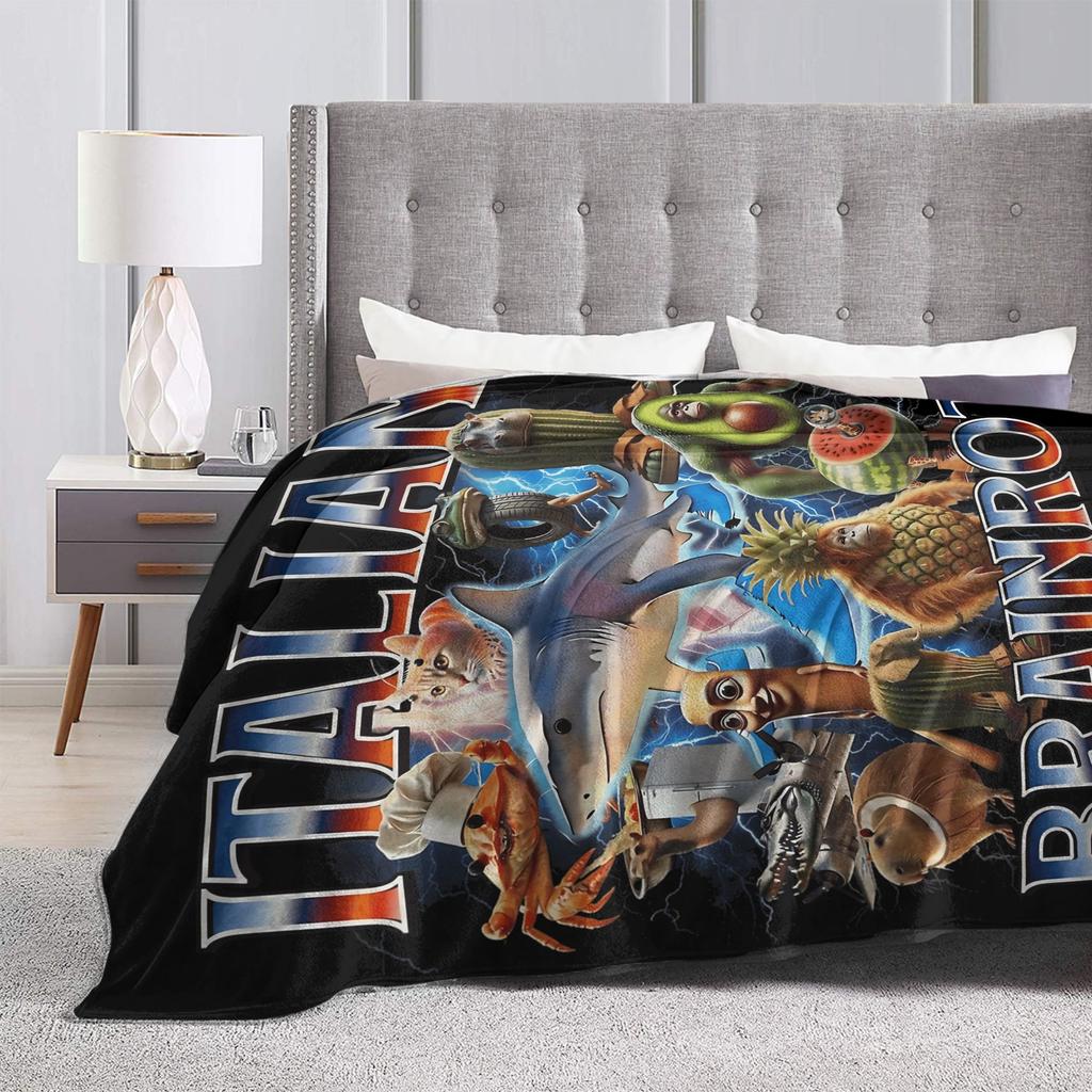 Lustige italienische Brainrot-Decke Weich Warm Streetwear Trend Plüsch Bettwäsche Überwürfe Für Heimdekoration Picknick Flanell Tagesdecke Bettbezug
