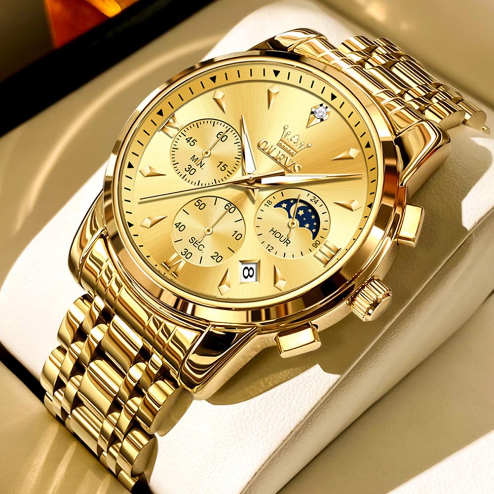 Luxury Chronograph Quartz Watch for Men Fashion Multifunctional Moon Phase Waterproof Luminous Date Business Men's Watches