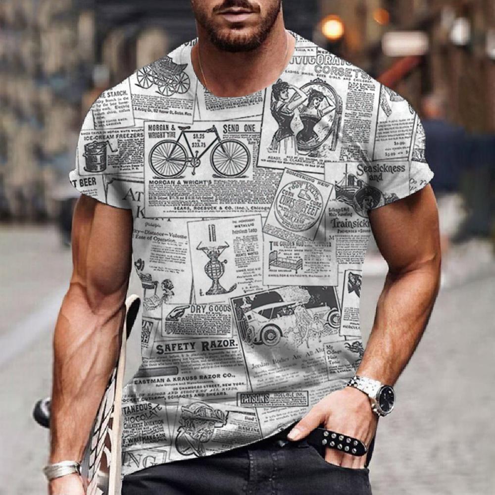 Legrační noviny Pánská trička s 3D potiskem Street Fashion Hip-hop Nadměrná velikost s krátkým rukávem Léto Lehké Prodyšné Oblečení