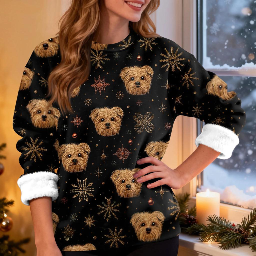 Women's Fashion Casual Long Sleeve Christmas Printed Round Neck Top Sweatshirt