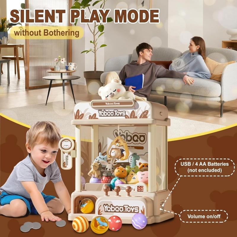 Kids Vending Claw Machine Arcade Game Toys Girls With Sound & Light Pretend Play Indoor Claw Doll Puzzle Party Gifts