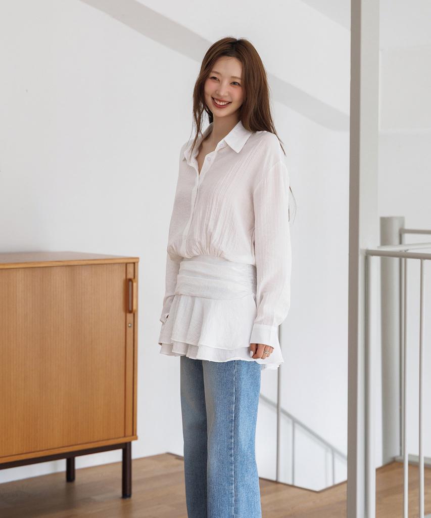 HYFVE Smoked Banding Flare Shirt Dress