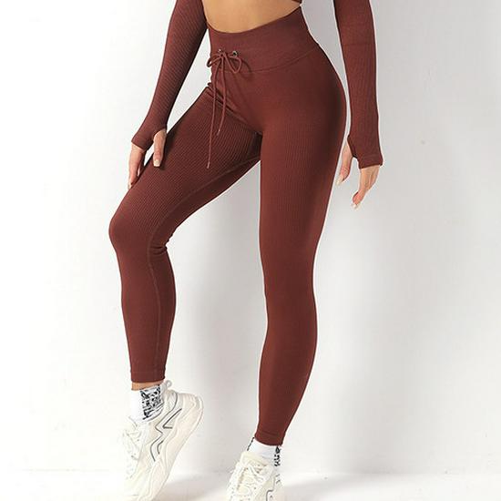 Ribbed Seamless Knitted Tracksuit: Crop Top & High Waist Butt Lift Yoga Pants, Long/Short Sleeve Options