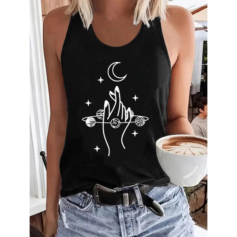Printed T-shirt Gothic vest pattern vest Women s sleeveless round neck casual top S