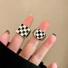 Korea New Trendy Black /White Chessboard Geometric Square Heart Open Rings for Women Retro Hip-hop Punk Jewelry Accessories Gift