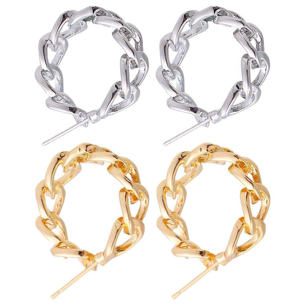 

2Pairs Gold color Wedding Metal Jewelry Hoop Earrings Round Earrings Hollow Chain Geometric