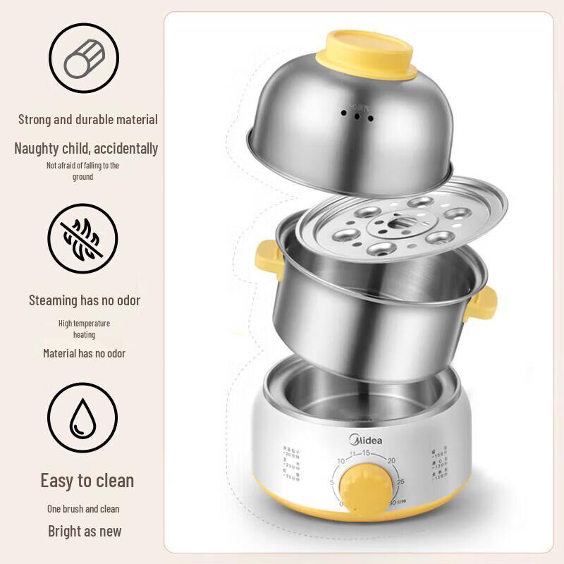 Midea Automatic Double-Layer Stainless Steel Egg Cooker CN plug (adapter included) жёлтый