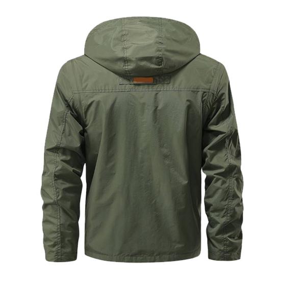 Pánská bunda Odstranění klopy Bunda s kapucí a dlouhým rukávem Kabát s více kapsami Design Jednobarevná léga na zip Venkovní bunda