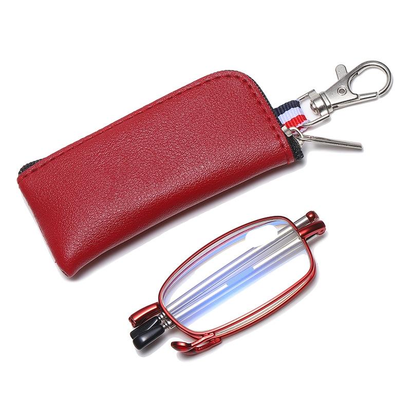 

Мужские очки для чтения, складные очки с сумкой-молнией, металлическая оправа, устойчивые к синему свету, очки по рецепту +100 +400 +100 красный