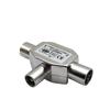 Metal Square TV Signal Splitter: 9.5mm Male To Two Female Adapter