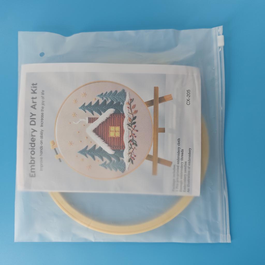 1set Christmas Embroidery Kit, Christmas Cottage Embroidery Material Kit, Suitable for Beginners DIY Embroidery, Handmade Fabric Material Kit