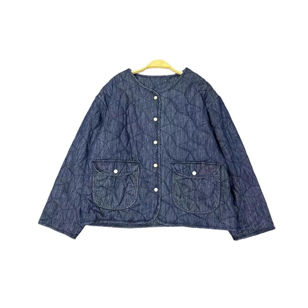 

Johnature Японская винтажная куртка с круглым вырезом и длинными рукавами, женская зимняя теплая джинсовая многослойная куртка One Size синий