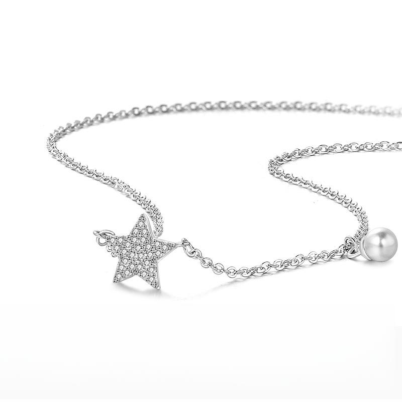 Collier Étoile à Cinq Branches Diamant Complet Perle Mignon Chaîne Ras du Cou Étoile Luxe Léger Petit Sens Chaîne de Cou Femme