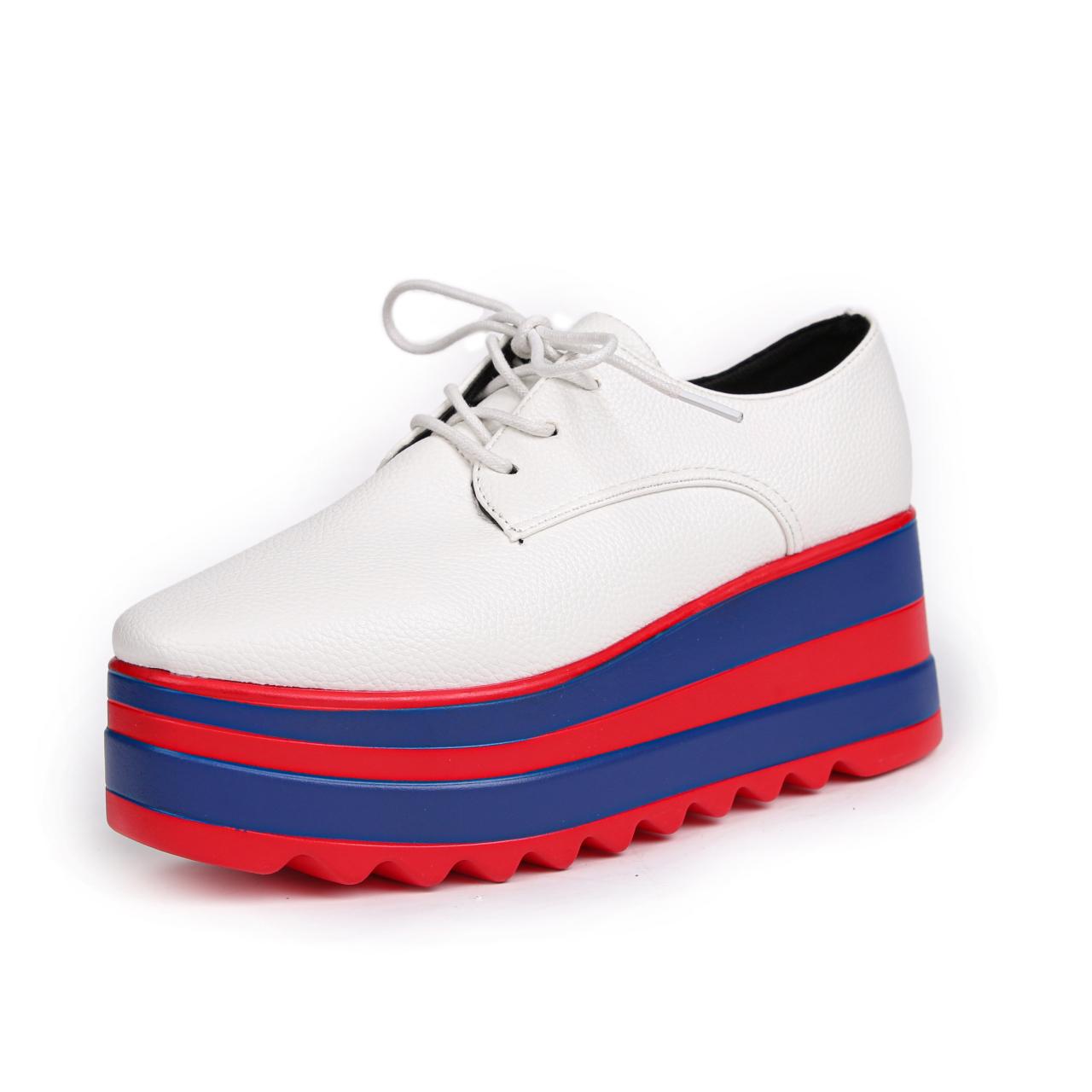 

Модные кроссовки на высокой платформе женские, дизайнерские, красные, синие, на ремешке, дерби, женские, со змеиным принтом, на шнуровке, криперы, обувь больших размеров 43 белый