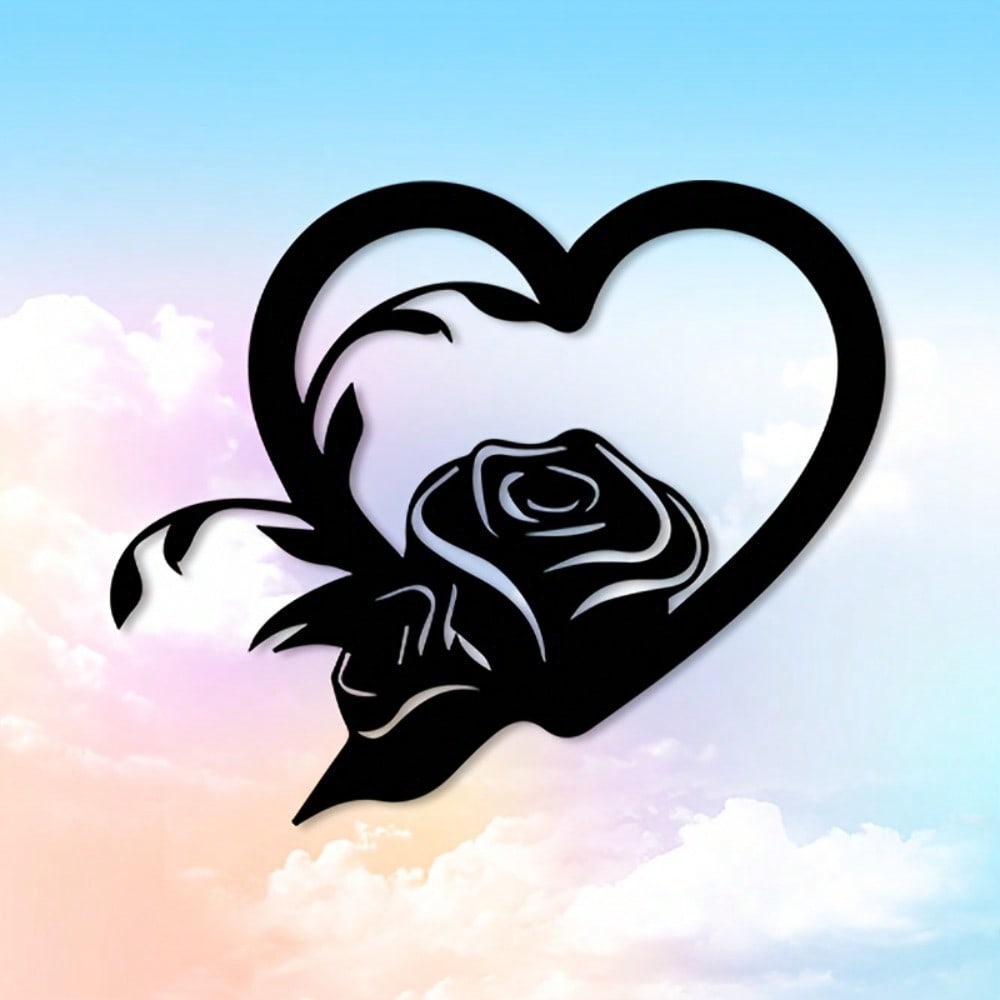 Vintage Black Iron Heart Rose Metal Wall Art for Bedroom Wedding Anniversary Home Decor