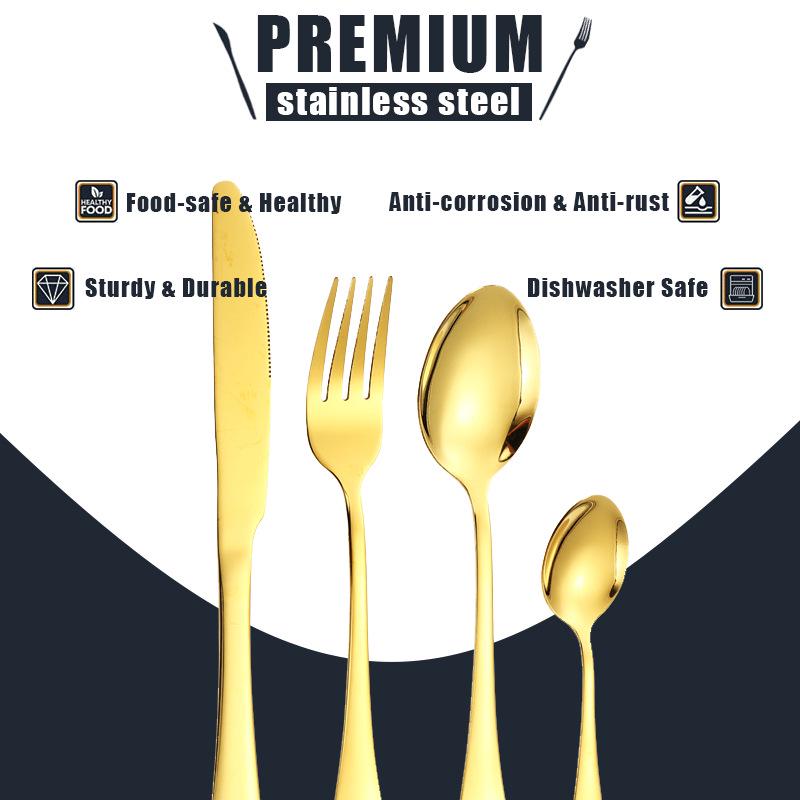 Stainless Steel 24-Piece Tableware Set with Knife, Fork, Spoon, Rack - 1010 Series (Western Style) in Color Box Silver 24-piece Set with Stainless Steel Rack