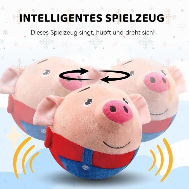 Vibrierendes Hundespielzeug Wiederaufladbarer Teaser für Haustierkatzen Hunde Interaktiver Plüsch-Schweinchenball mit Hüpfen und Soundeffekt