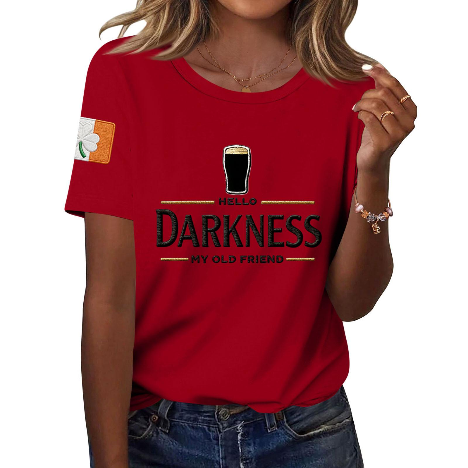 

Women s Fashion Casual Printed Short Sleeve Round Neck Pullover Tops XXL червоний
