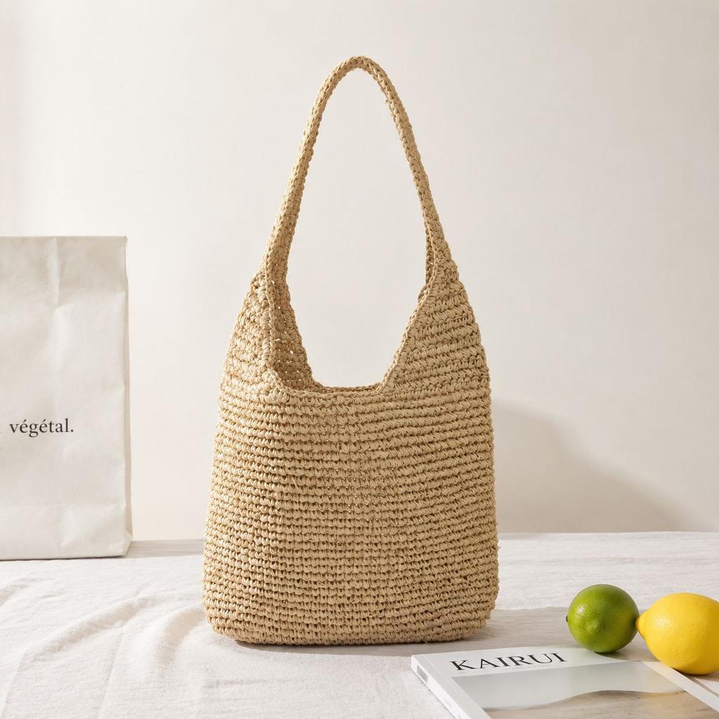 New high-end raffia bag handwoven bag shoulder straw bag vacation beach bag casual women's bag