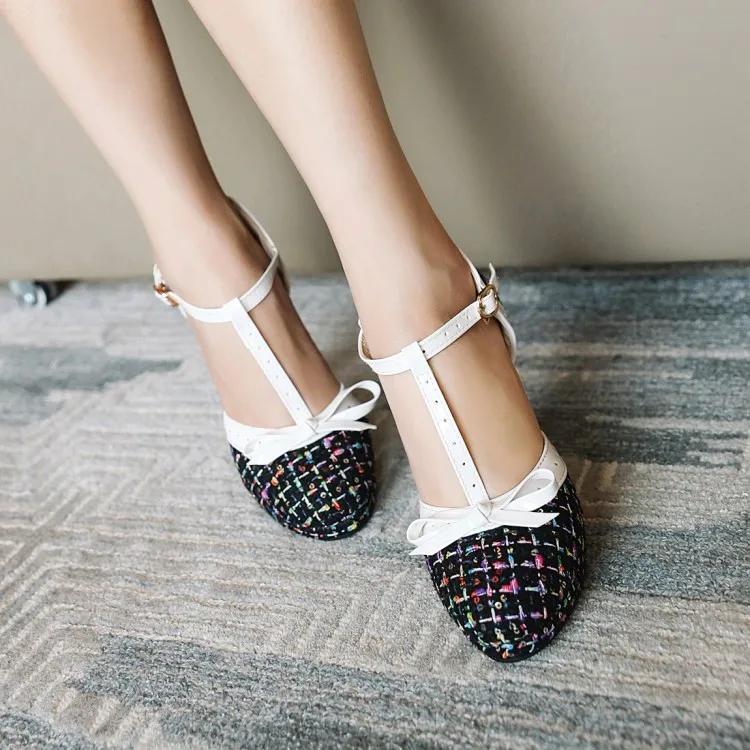 Fashion Fashion Spike Heel Women Pumps T-strap Round Toe Platform Shoes Female Buckle Strap Bowknot Party Pumps For Girlfriends