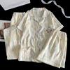 Pleated Cloud Cotton Pajamas Women's Summer Print Lapel Collar Short Sleeves Shorts Trousers Loungewear Cute Cartoon Suit