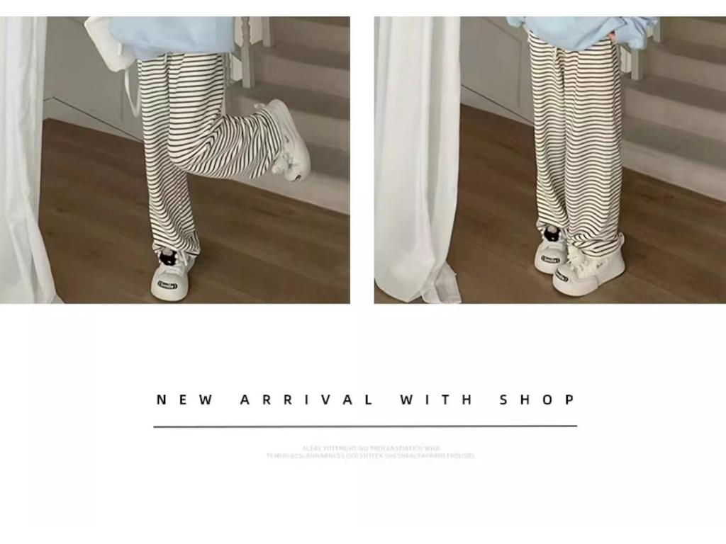 Women's Black and White Striped Terry Pants: High-Waist, Loose, Wide-Leg, Casual Fleece, Spring/Autumn 2025.