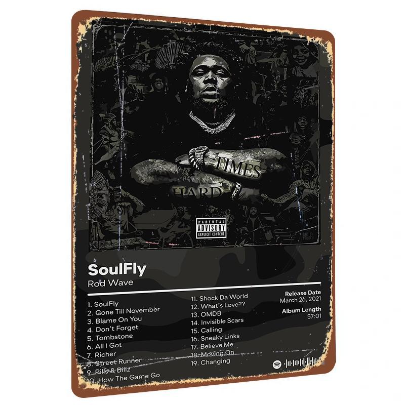 

Rod Wave SoulFly Album Cover Metal Wall Art Music Decor for Bedroom Living Room 20x30cm（7.8x11.8inch）