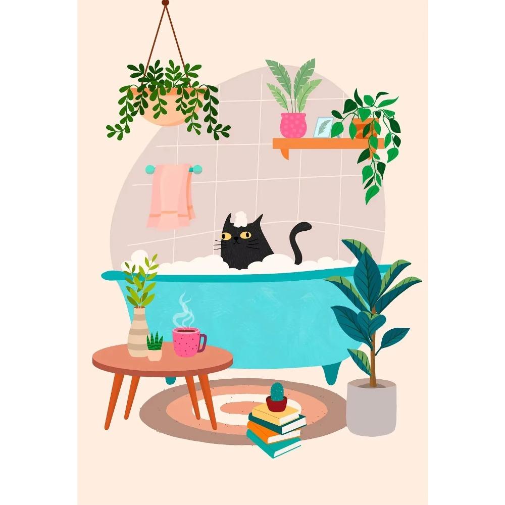 Watercolor Cute Kittens Potted Plant Canvas Print Cartoon Green Plants Animals Wall Art Postes for Modern Living Room Home Decor