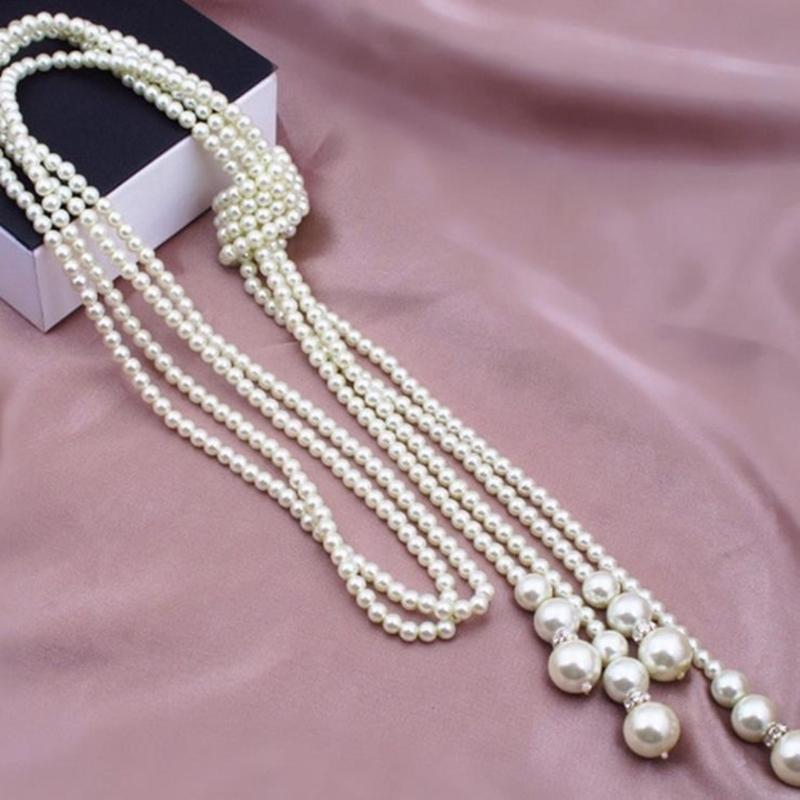 Elegant Pearls Multi Layer Necklace Chic Multi Layer Pearls Necklace Jewelry with Knot Designs for Social Gatherings