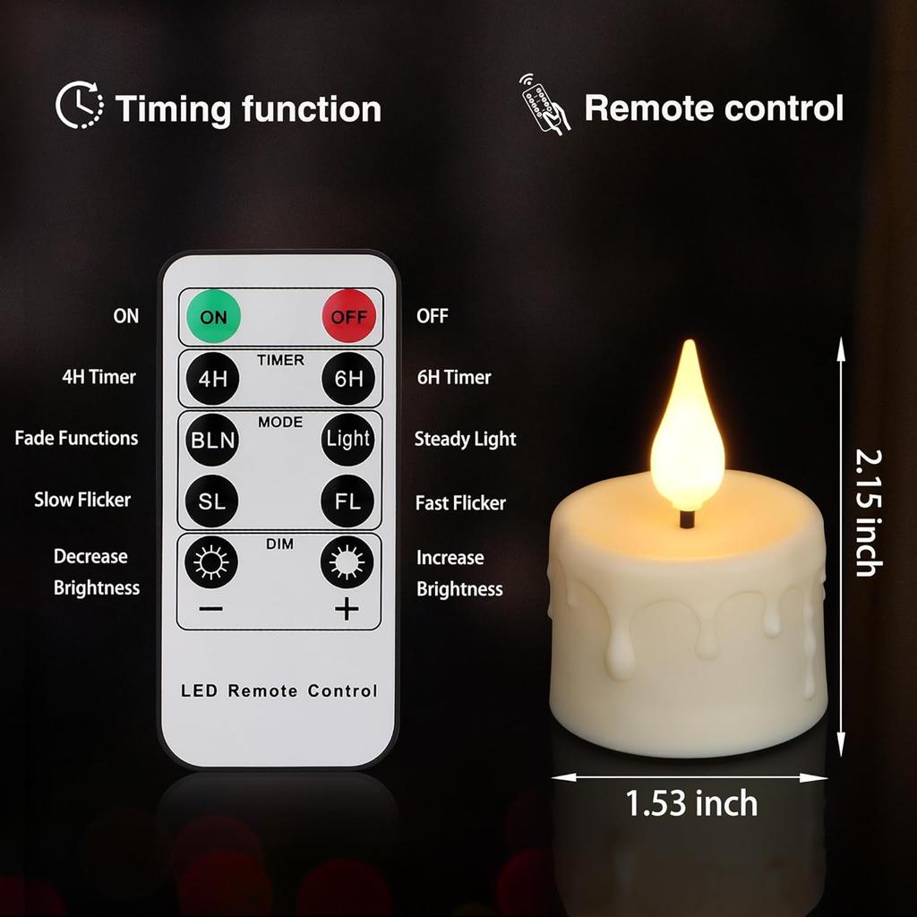 12PCS Rechargeable LED Tea Lights Candles with Remote, 3D Wick Flickering Flameless Votive Candles with 4/6H Timer, Warm White Electric Fake Candles