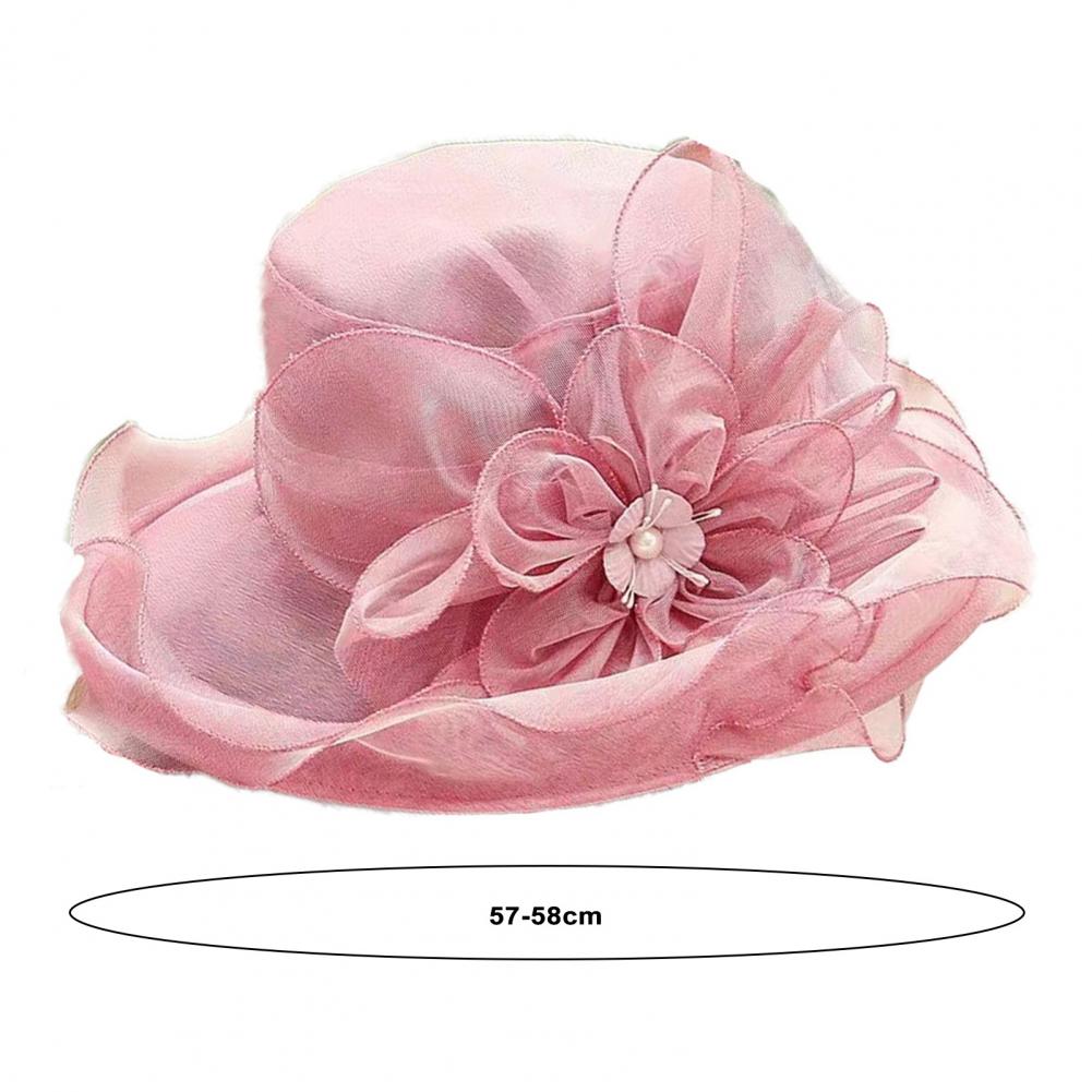 Fashion Hat Women Top Hat Elegant Organza Flower Wide Brim Sun Hat for Women Retro Style Party Banquet Accessory Foldable Beach