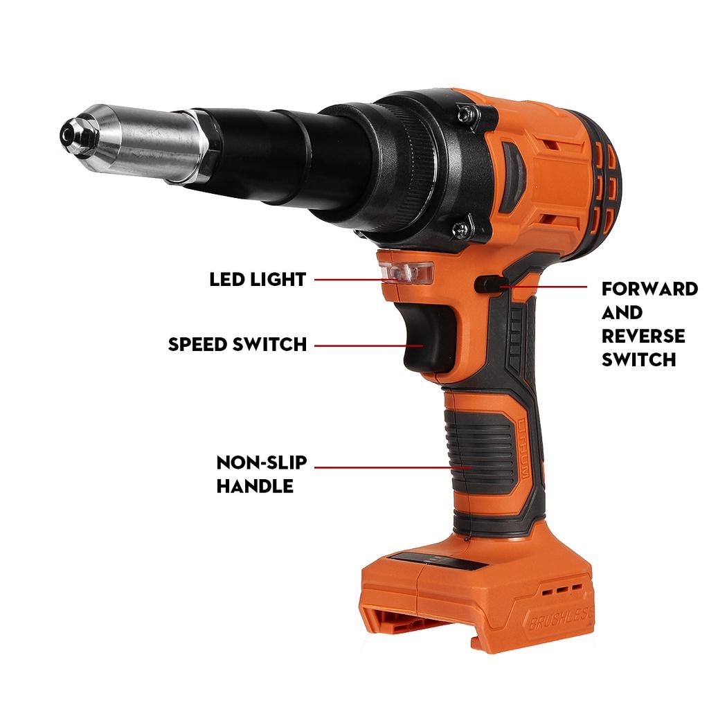 10000N Rivet Nut Guns Drill Insert Nut Pull Riveting Tool With LED Light Cordless Electric Rivet Gun