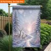 2D Flat, 2D Flat Printing Garden Flag 1pc, Snowy Forest Deer Strolling Durable Single-Sided Print Yard Flag, Garden & Home Holiday Decoration, 29.97x4
