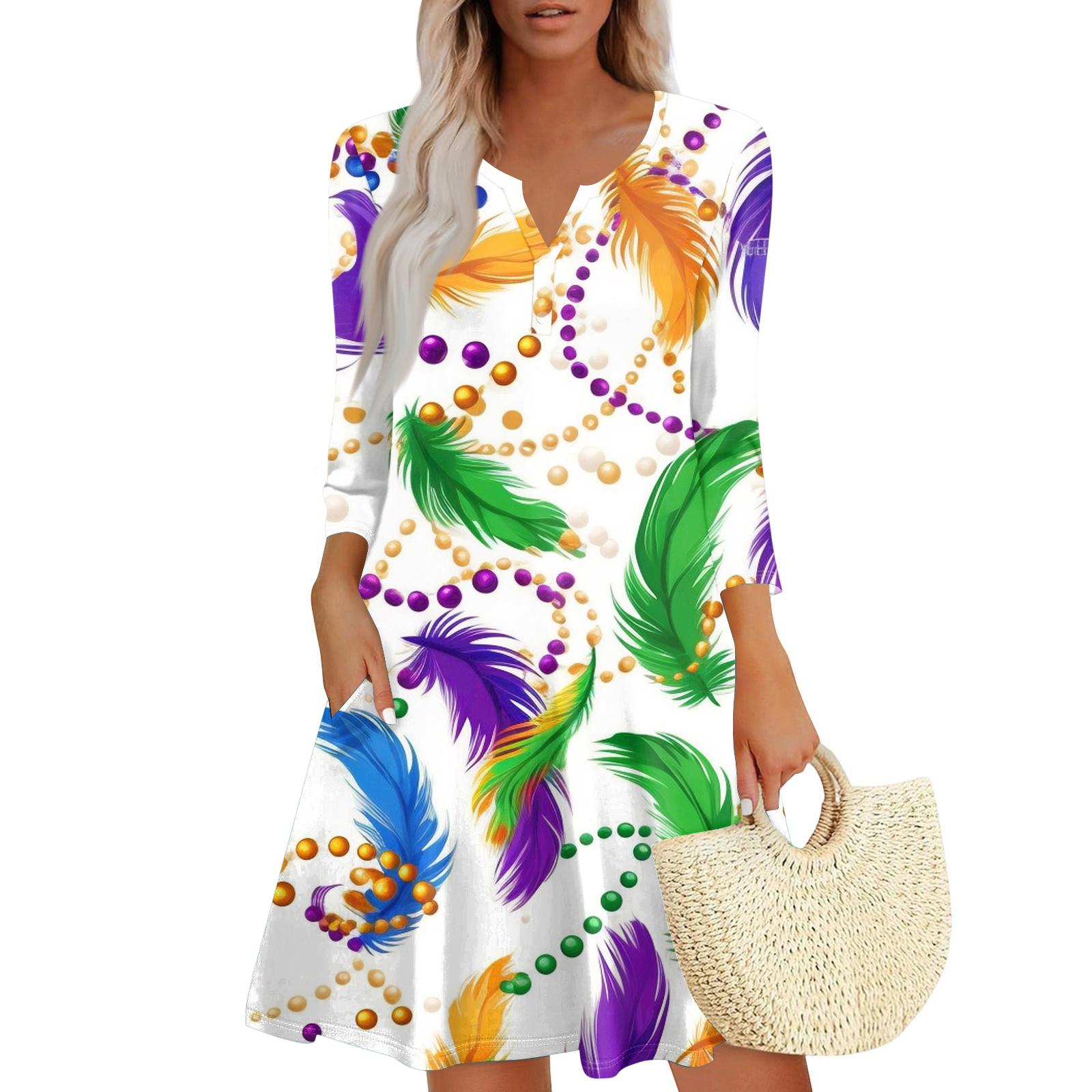 

Women s Dress Loose V Neck Three-quarter Sleeve With Pockets Dress XL білий