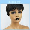 Perucas Sintéticas Elegantes Pixie Cut Cabelo Curto Liso Pretas Com Franja Para Mulheres