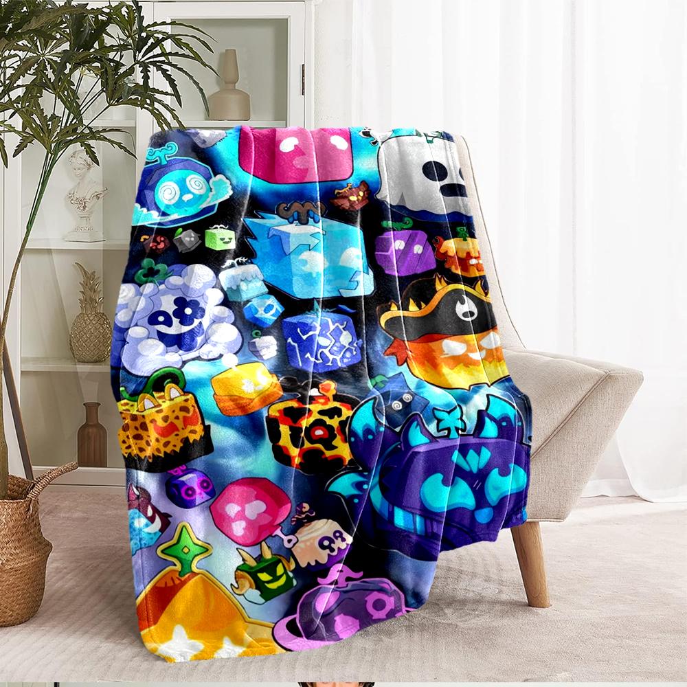Blox Fruits Theme Printed Blanket - Perfect for Couch, Bed, Travel & Outdoor Use | Machine Washable, Cozy & Durable.