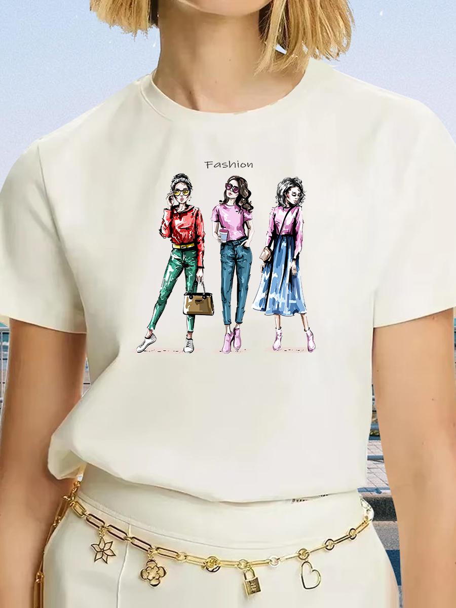 

Женская футболка с модным принтом «Три женщины» Харадзюку 90-е Ульззанг Черные футболки Повседневная футболка с коротким рукавом и круглым вырезом, Дропшиппинг S