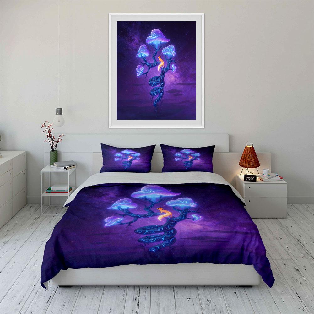 Dreamy Glowing Mushrooms Art Decor Soft Comfortable Duvet Cover Bedding Set Included 1*Duvet Cover & 2*Pillowcases, Gift
