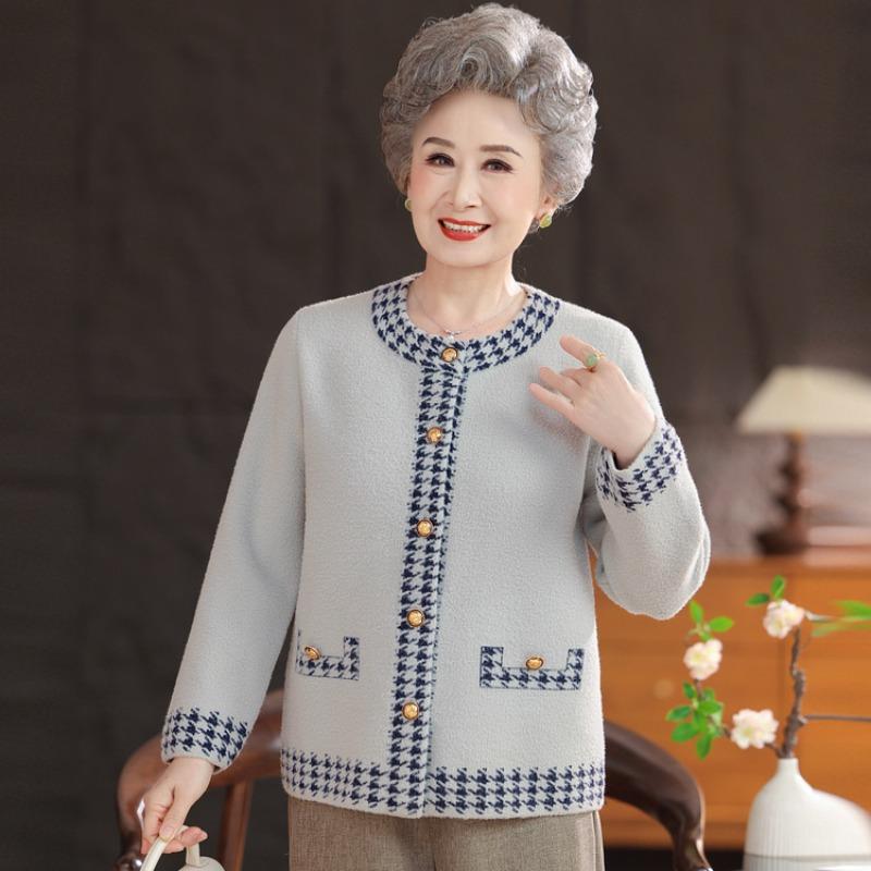Middle-aged Mother Clothing Autumn and Winter New Temperament Coat Grandma Clothing Fashion Casual Knitted Jacket Top