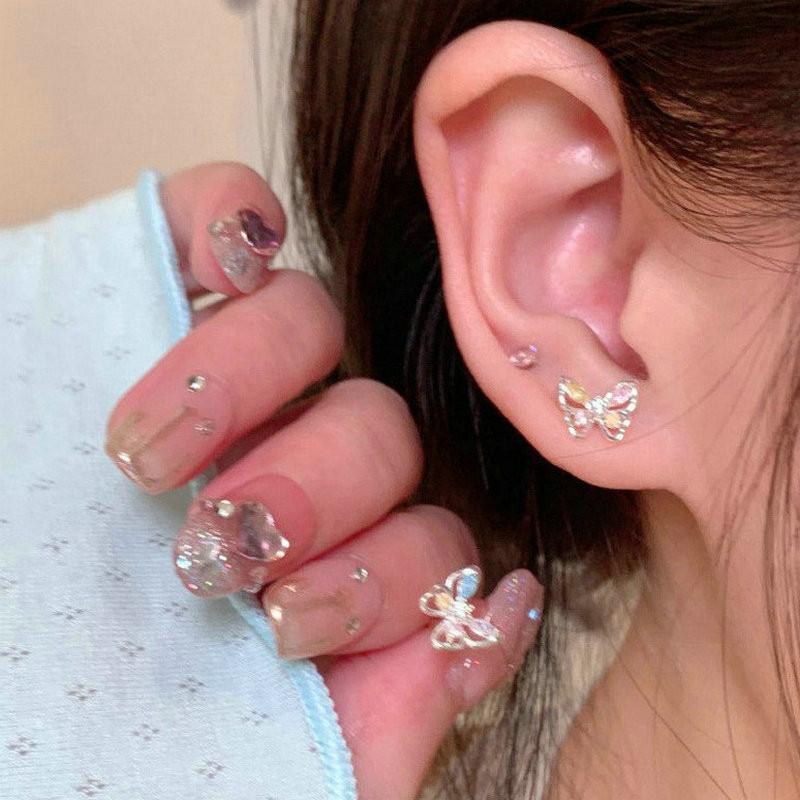 Boucles d'oreilles clous cœur nœud pour femmes Élégantes Boucles d'oreilles en cristal Accessoires de piercing Bijoux