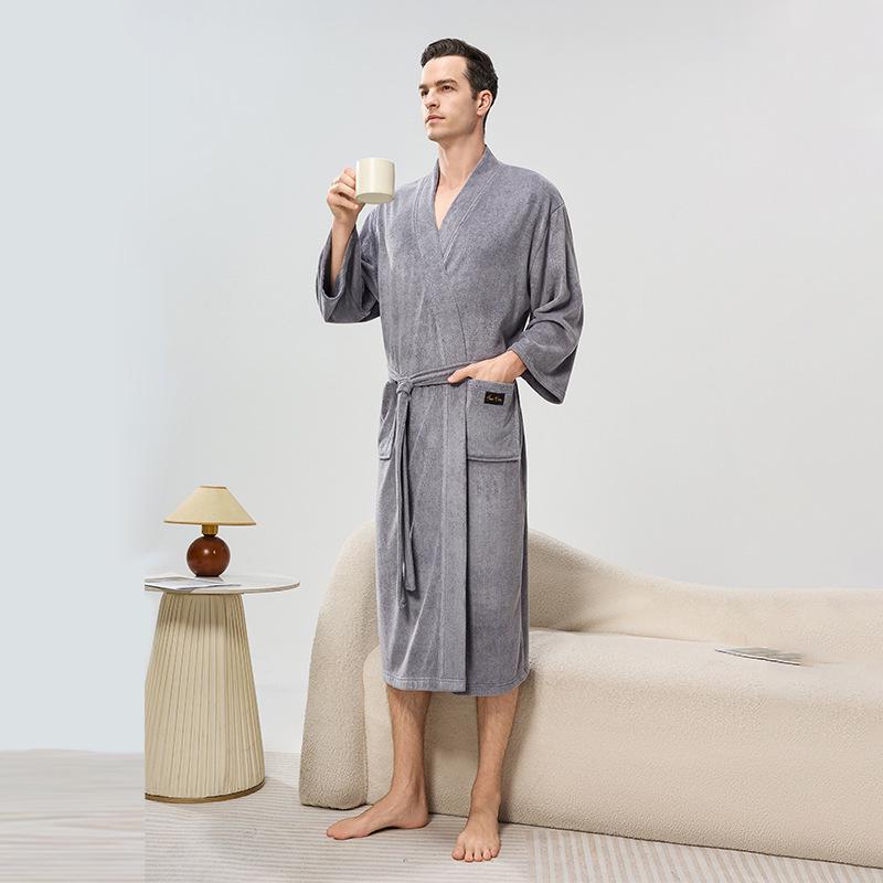 Unisex Jacquardfleece Badrock - Lång, Förtjockad, Plus Size Pyjamas för Höst & Vinter.