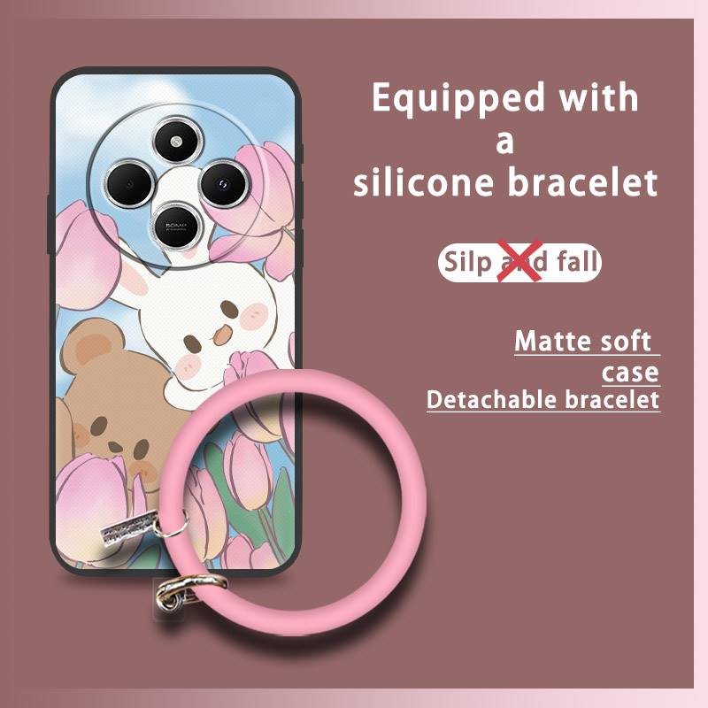 Youth Protective Phone Case For Redmi 14C 4G/14R 5G/A3 Pro 4G/POCO C75 Bracelet Dirt-resistant Solid Color Cartoon Cute