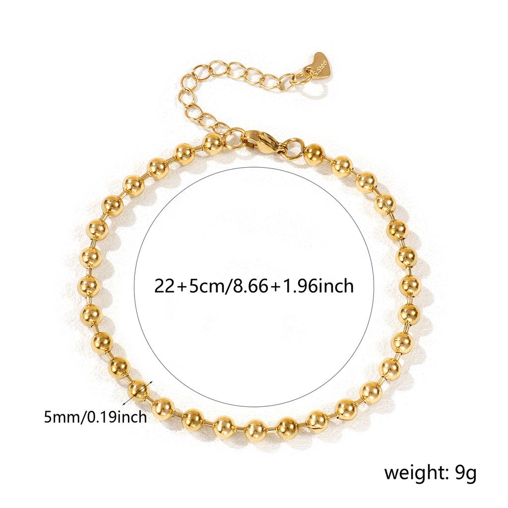 3mm/4mm/5mm Ø. Exquisites 18K Gold Plated 304 Edelstahl Kugelkette Fußkettchen Für Damen Herren Party Geschenk 22cm(8,7 Zoll) lange