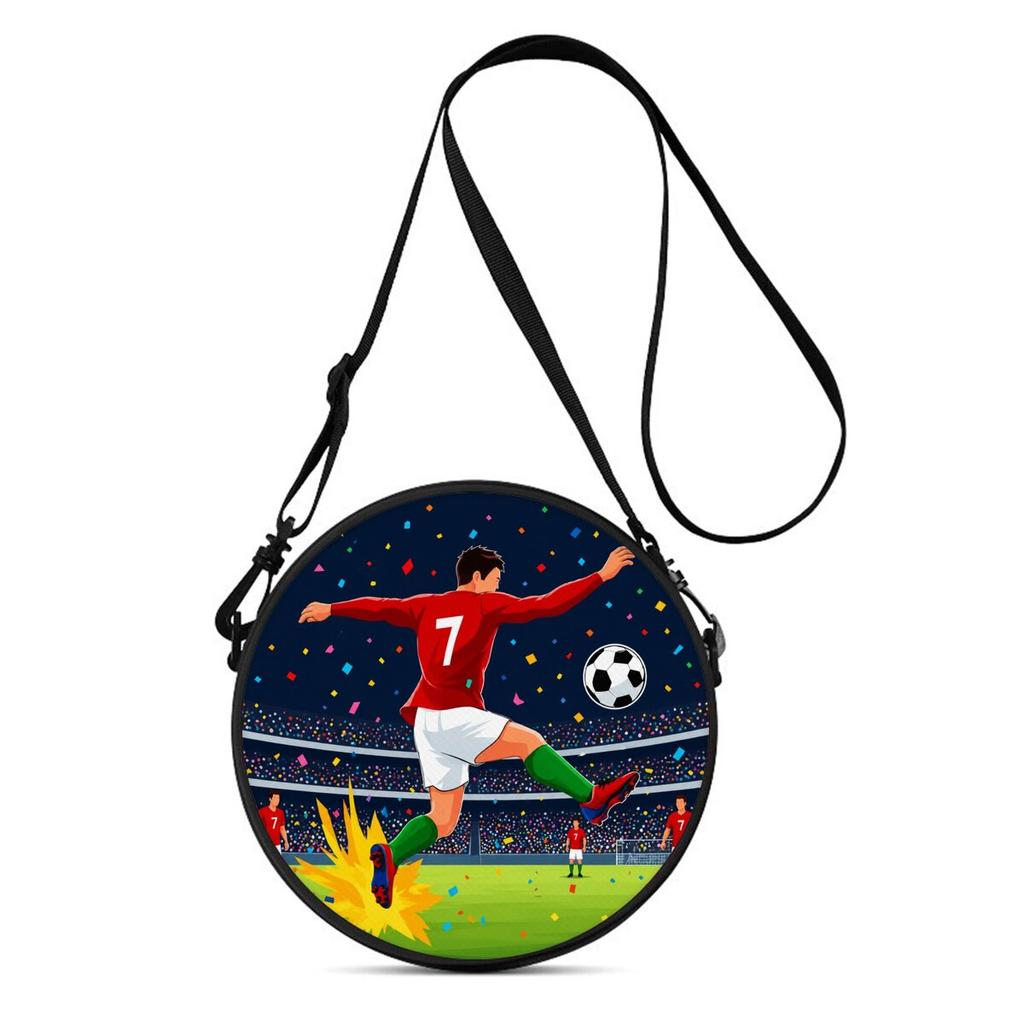 Fußball-Print Damen Runde Crossbody-Tasche Vintage Kreis Umhängetasche Verstellbarer Riemen Reise Umhängetasche Geschenk