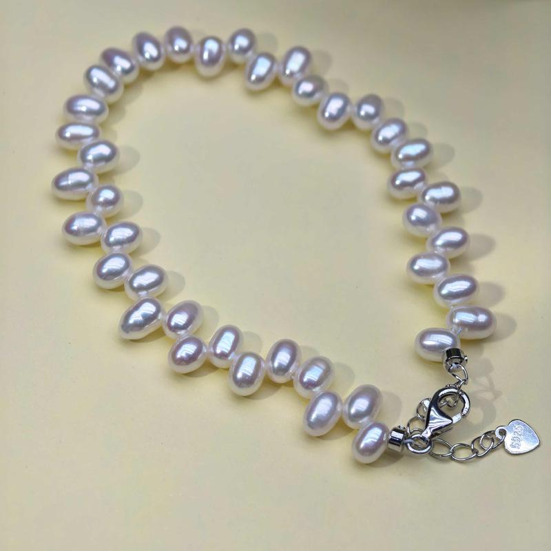 Zhuji Freshwater Pearl Set: Wheat Ear Necklace & S925 Silver Bracelet 4-5mm with S925 Silver Extension Chain