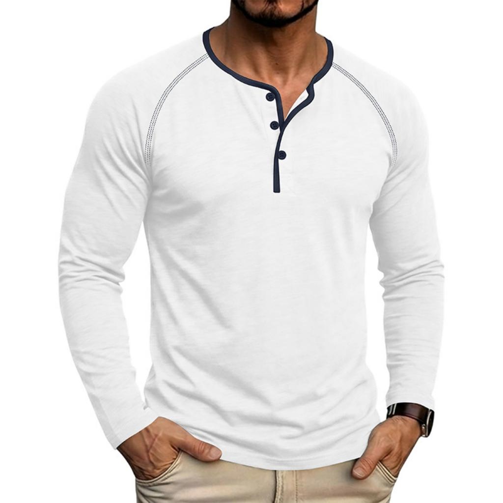 Men's Long Sleeve Henley Shirt Pullover Crew Neck Casual Slim Fit Basic Stretchy Top for Everyday Wear